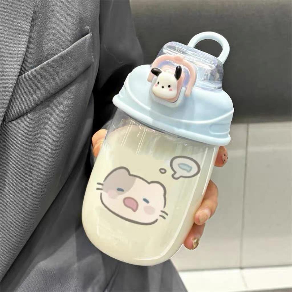 Water bottle large capacity ins children's straw plastic cup high value water cup girls students portable cup cute cup