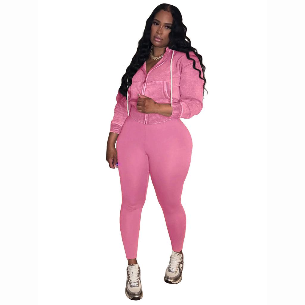 Herbst Dicker Yoga Kapuzen-Trainingsanzug Set Sexy Damen Zweiteiler Sport-Matchingset Süße Dame Fitnessstudio Hosen Outfits