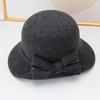 Autumn and winter hat women's thermal basin hat retro round top hat elegant bow fashion wool British fisherman hat