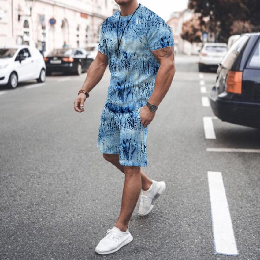 Set de două piese pentru bărbați și tineri, tricou și pantaloni scurți Hawaii, la modă, casual, pentru vacanță, la modă, set de imprimare 3D de stradă