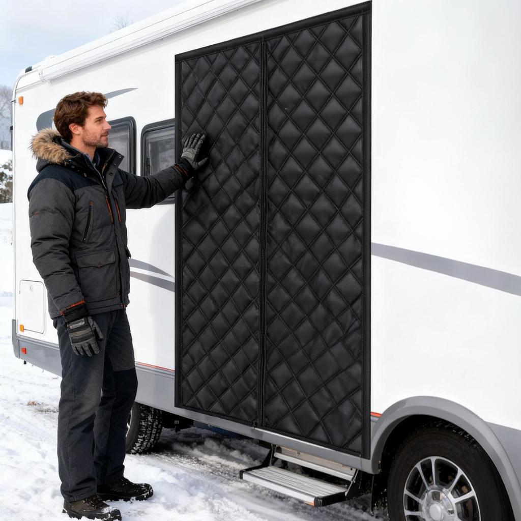 Rv Door Insulation Curtains Windproof 33X80Inch Magnetic Folding Doors Insulation Cover For Travel Outdoor Protection Camping
