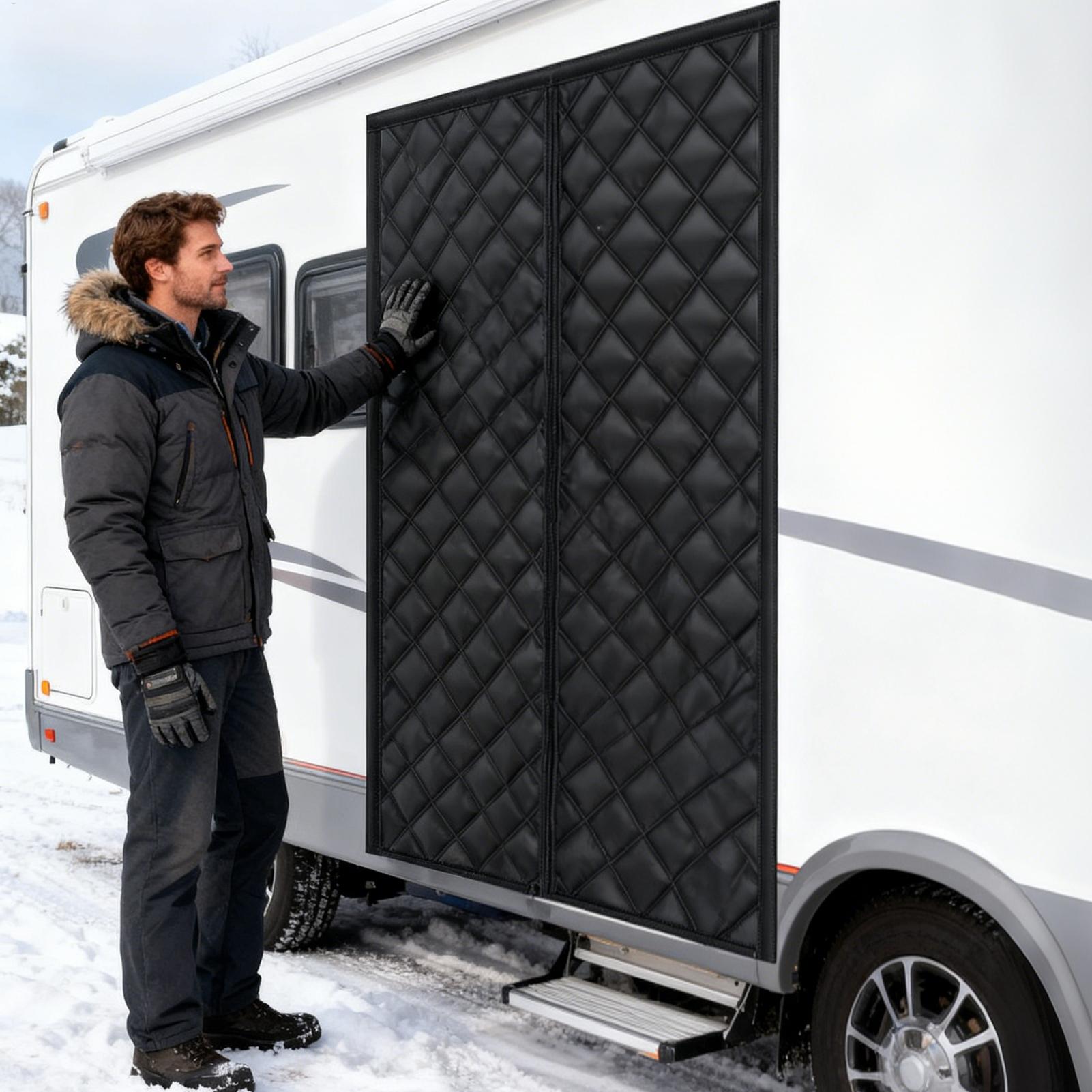 Rv Door Insulation Curtains Windproof 33X80Inch Magnetic Folding Doors Insulation Cover For Travel Outdoor Protection Camping