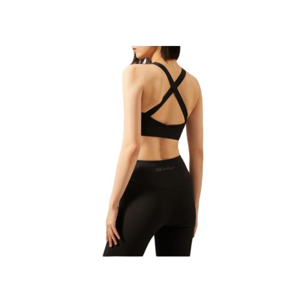 Calvin Klein Moisture-Wicking Medium Support Cross-Back Yoga Sports Bra Women Sports Bra Space-Black GWS4K200