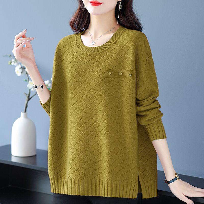 Осень-зима женский свитер с круглым вырезом большого размера свободный свитер с длинным рукавом трикотажная одежда повседневные трикотажные топы джемпер 4XL жёлтый 2178₽