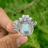 Larimar Gemstone Mother Flower Engagement Promise Bezel Ring Jewelry 925 Silver
