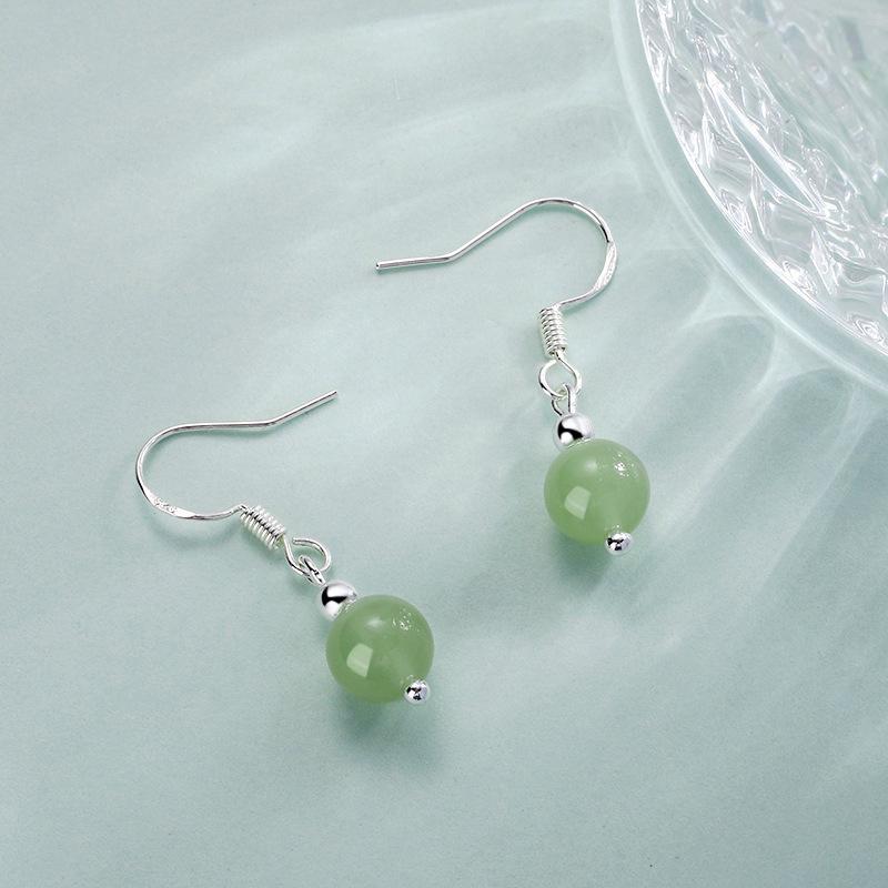 

PANJBJ 925 Sterling Silver Jade Drop Earring for Women Zircon Round Classic Grace Ethnic Jewelry Anniversary Gift Dropshipping