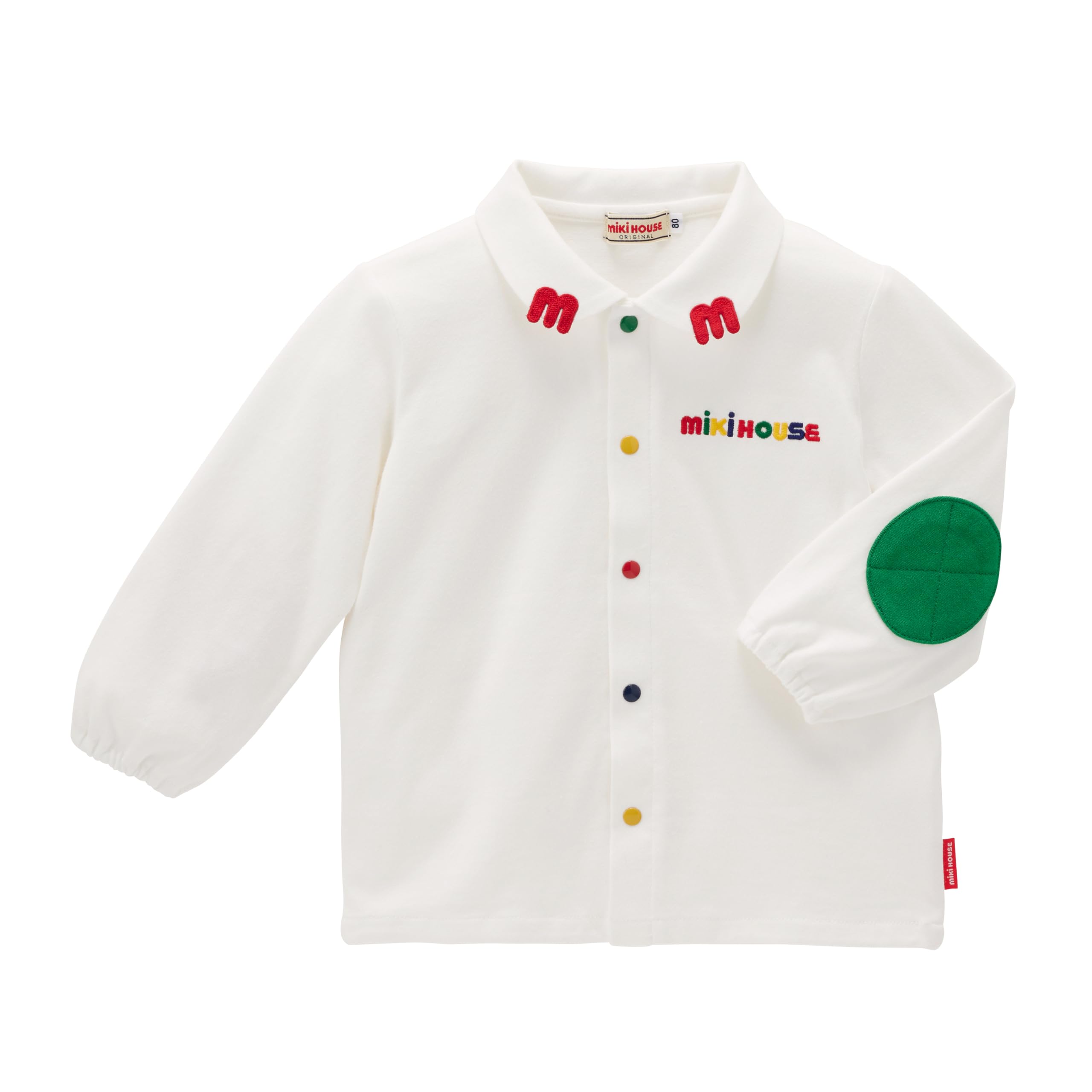 

MIKI HOUSE Long Sleeve Solid Made in for Boys and White Blouse, Color, Logo, Japan, 100% Cotton, Girls, Baby, Kids, Children s Clothing, 13-5402-144, белый