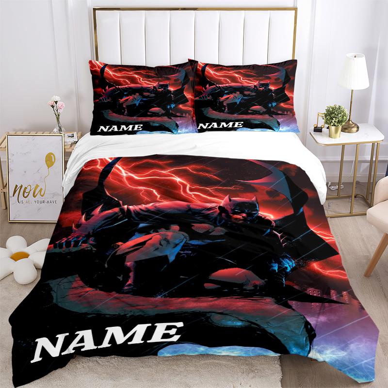 Custom Textile Batman Thunder Bedding 3 Piece Set HD Print Duvet Cover Pillowcases for Teens Adult Bedroom Decoration