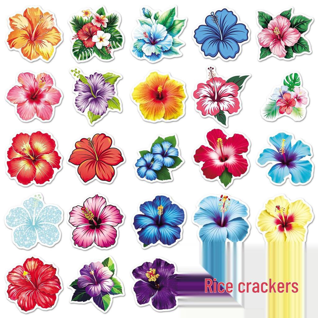 50 Tropical Hibiscus Flower Stickers - Waterproof Colorful Decorations for Water Bottles