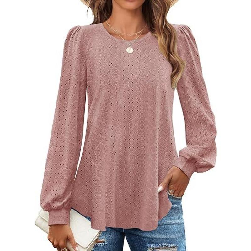 Women's Fashion Casual Solid Color Print Long Sleeve O Neck Blouses & Shirts