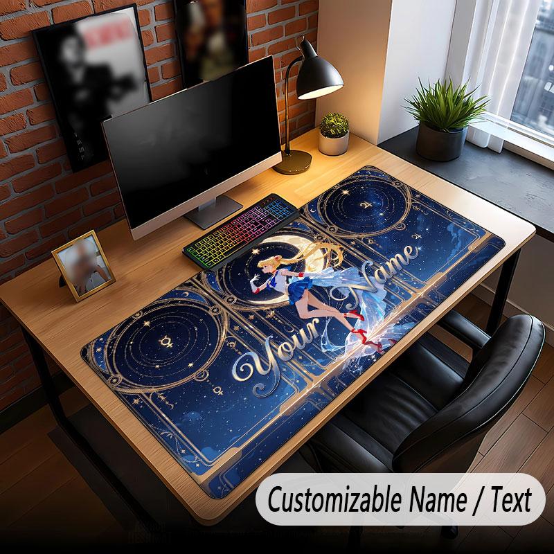 Custom Name Extended Mouse Pad,Sailor Moon Gaming Desk Mat For Home Office Desktop Decor