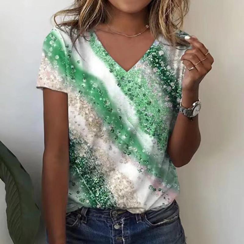 3D Digital Printing V-Neck Casual Short-Sleeved Women'S T-Shirt Women'S Imitation Cotton