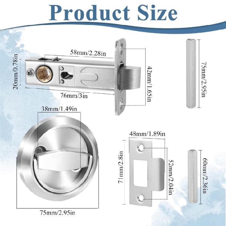 Round Recessed Pocket Door Lock Steel Pull with Double Sided Turn Handle for Interior Sliding Door and Passage Door Installation Projects