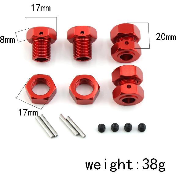 17mm Wheel Hex 5mm Extended and 17mm Wheel Nut Aluminum Alloy for ARRMA Kraton 6S Outcast 6S Notorious 6S Talion 6S Upgrades Parts (Red)
