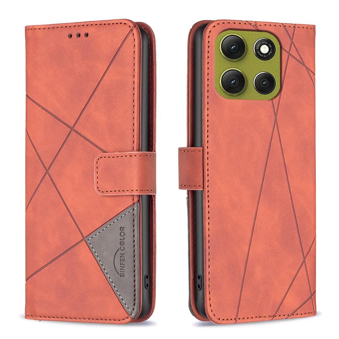 

For Motorola Moto G86 5G Phone Case BINFEN COLOR Wallet Stand Geometry Imprinted Leather Cover Brown
