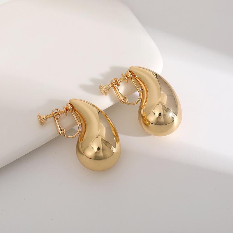 Vintage Metal Light Drop Water Shaped Ear Clip No Ear Holes Simple Smooth Female Earrings No Ear Hole Jewelry