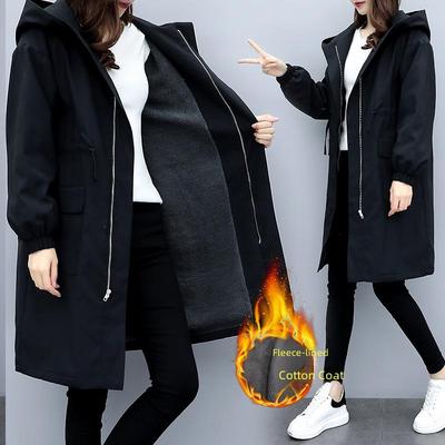 Women's Plush Thickened Hooded Windbreaker: Medium/Long, Loose & Slim Fit, Korean Style, Large Size, Winter 2025