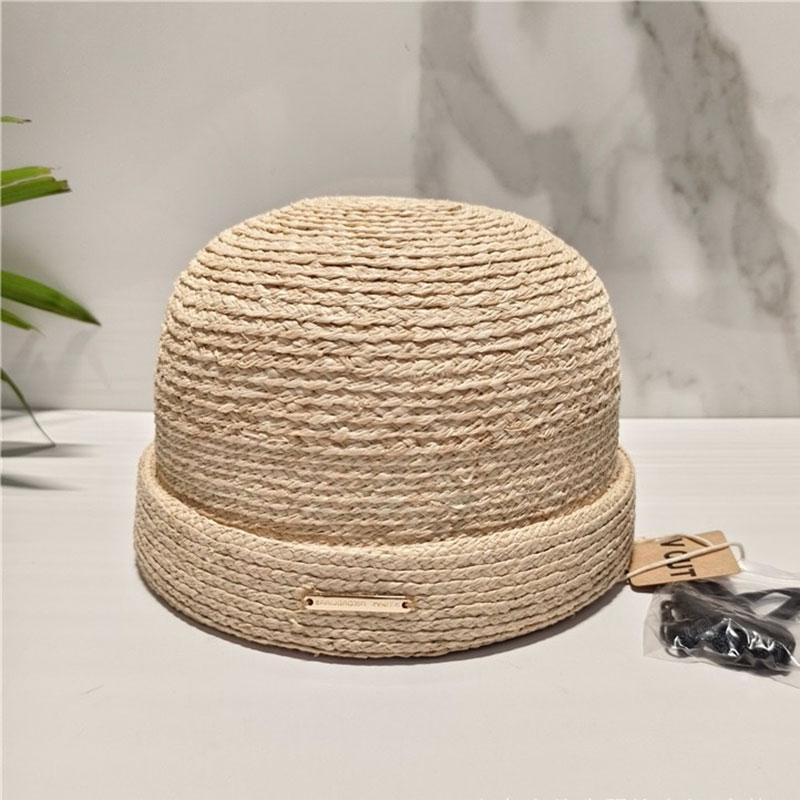 

Fashion Handmade Raffia Grass Curled Edge Cap Vintage Women Landlord Cap Beanie Hats Streetwear Dome Hat Hip Hop Pillbox Hats 54-58cm