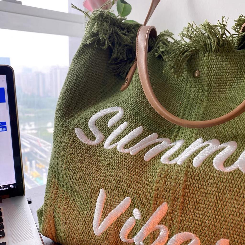 Tassel Letter Niche Embroidered Canvas Bag Shoulder Underarm Messenger Bag Large Capacity Bag
