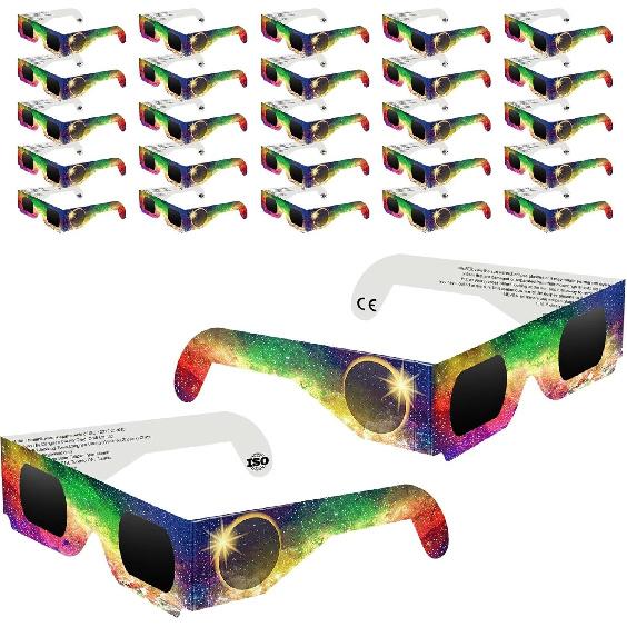 25 Pack Solar Eclipse Glasses 2024, CE & ISO 12312-2 Certified Recognized Paper Eclipse Glasses, Eye Protection Approved for Direct Sun Viewing, Sun