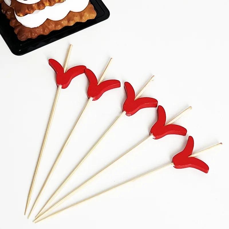 100Pcs/bag 12cm Bamboo Pick Buffet Cupcake Disposable Fruit Fork Party Dessert Salad Stick Cocktail Skewer for Party Decor
