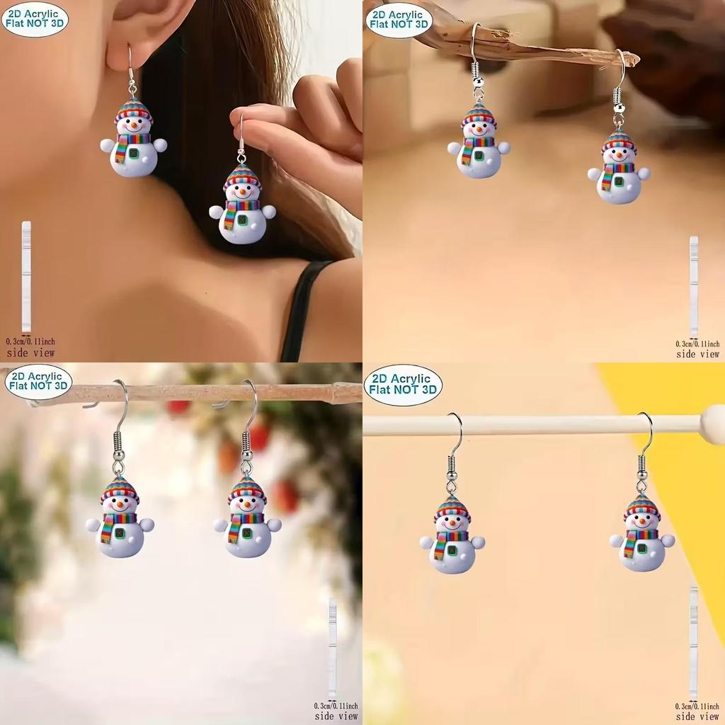 Acrylic Cartoon Snowman Earrings With Silver Studs For Casual Daywear