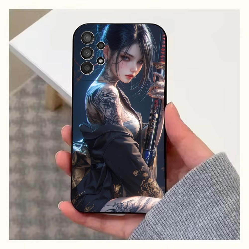 S-Samurai Warrior Geisha Phone Case For Samsung S25,S24,S23,S22,S20,S21,S10,Ultra,Plus,Lite,FE,Soft Silicone Black Cover