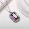 Silver Plated Emerald Cut Gradient CZ Pendant Necklace, Double Halo Cable Chain Necklace for Women