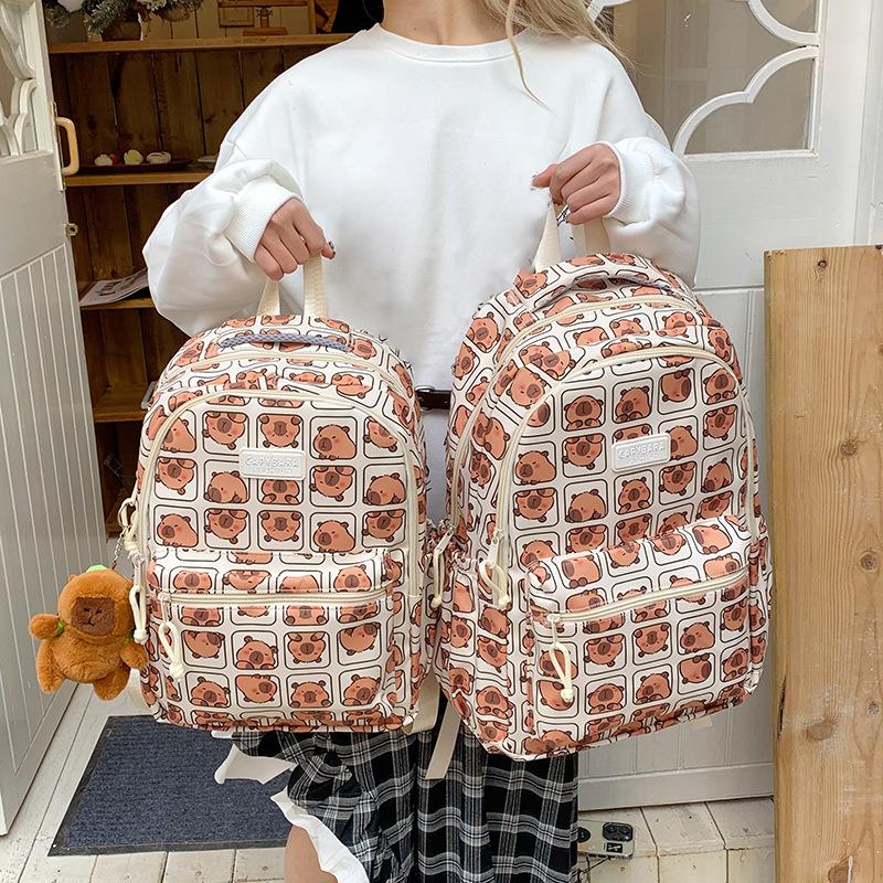 Cartoon Printed Capibala Backpack Cute Capybara Large-capacity Lightweight Burden-reduction Student Schoolbag Storage Bag