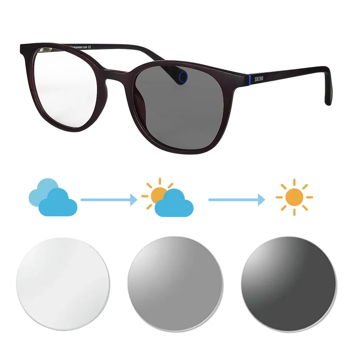 SHINU Shortsighted Glasses Ladies Photochromic Lenses -2.00 Shortsighted Glasses Change Blue Pink Lens Glasses Women myopia 2.5