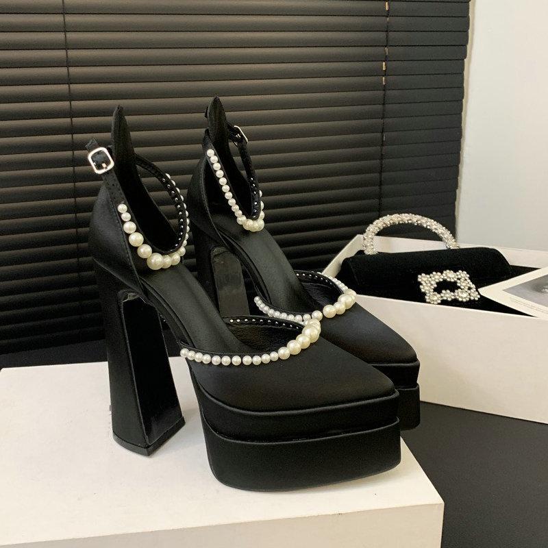 Fashion Women'S Rhinester Thick Heel Pointed Head Hollow Sexy Single Shoe Sandals Super High Heel Waterproof Platform Hate High Heels