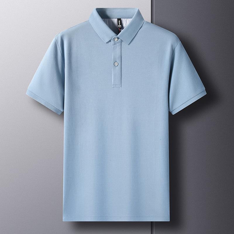 Men'S Short-Sleeved Pure Cotton Solid Color Polo Shirt Father'S Loose Casual Lapel High-End Clothes