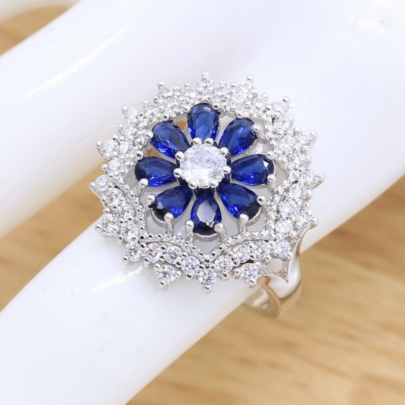 Color Jewelry Sets Women Dark Blue Stones Necklace Pendant Bracelets Earrings Rings Birthday Gift