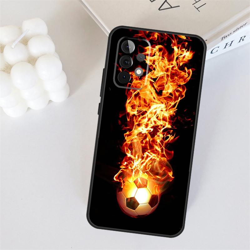 Fire Football Ball Soccer For Samsung Galaxy A55 A35 A15 A36 A56 A26 A16 A22 A32 A52 A54 A34 A53 A33 A13 A06 A05 Case
