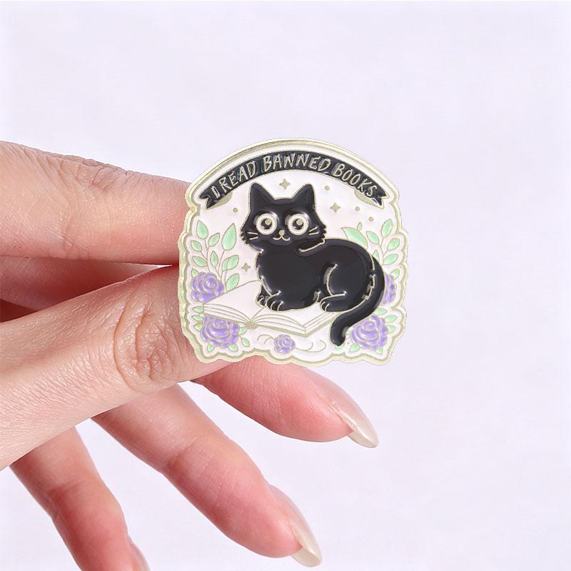 I Read Banned Books Enamel Pins The Introvert Tarot Cards Floral Books Black Cat Book Lover Brooches Lapel Badge Jewelry Gifts