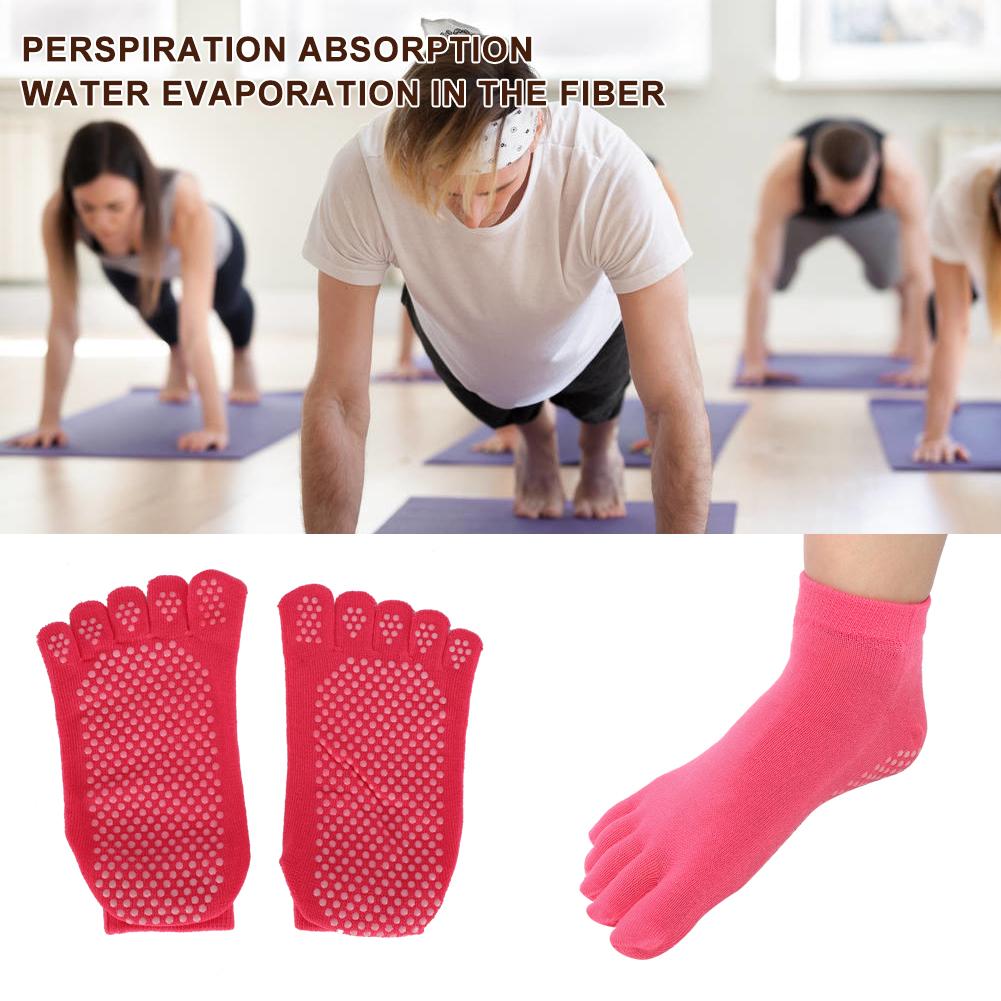 Soft Cotton Yoga Toe Socks Non Slip Breathable Pilates Socks Daily Foot Care Accessory(Rose Red )