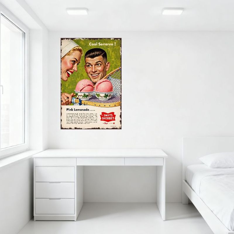 Cool Serve Vintage Swift's Sherbet Tennis Racket Metal Tin Sign Retro Mid-20th Century Advertisement for Home Bar Man Cave Cafe