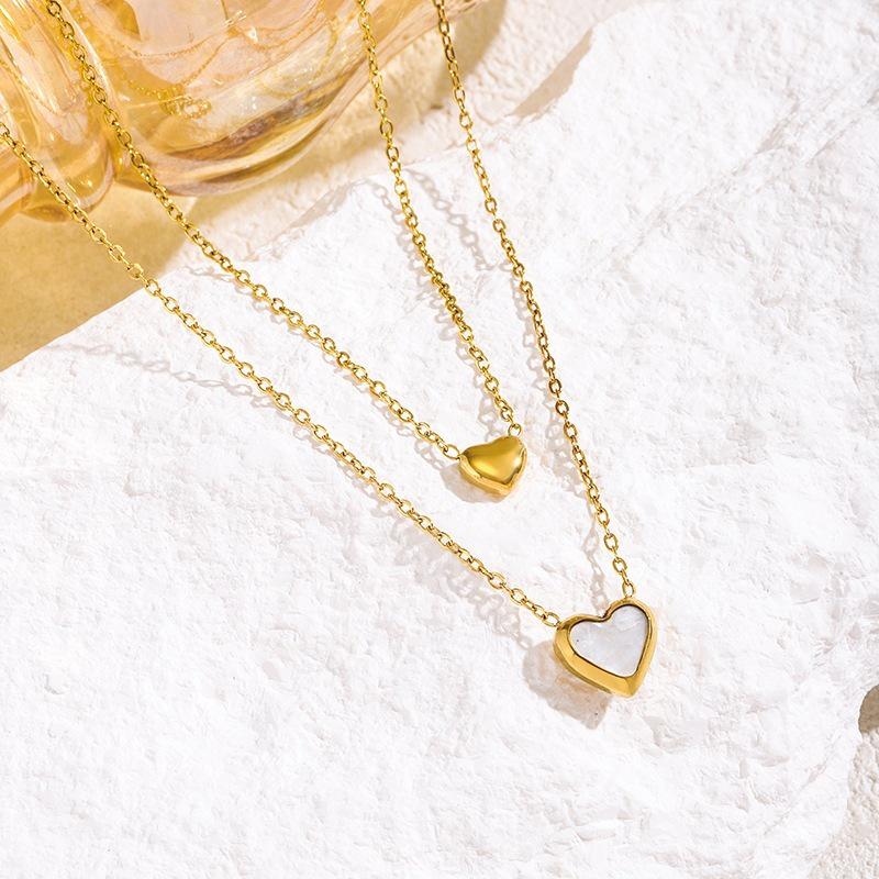 Elegant Double Layer Heart Necklace for Women: Gold-Plated Titanium Steel, Luxury Ins Style