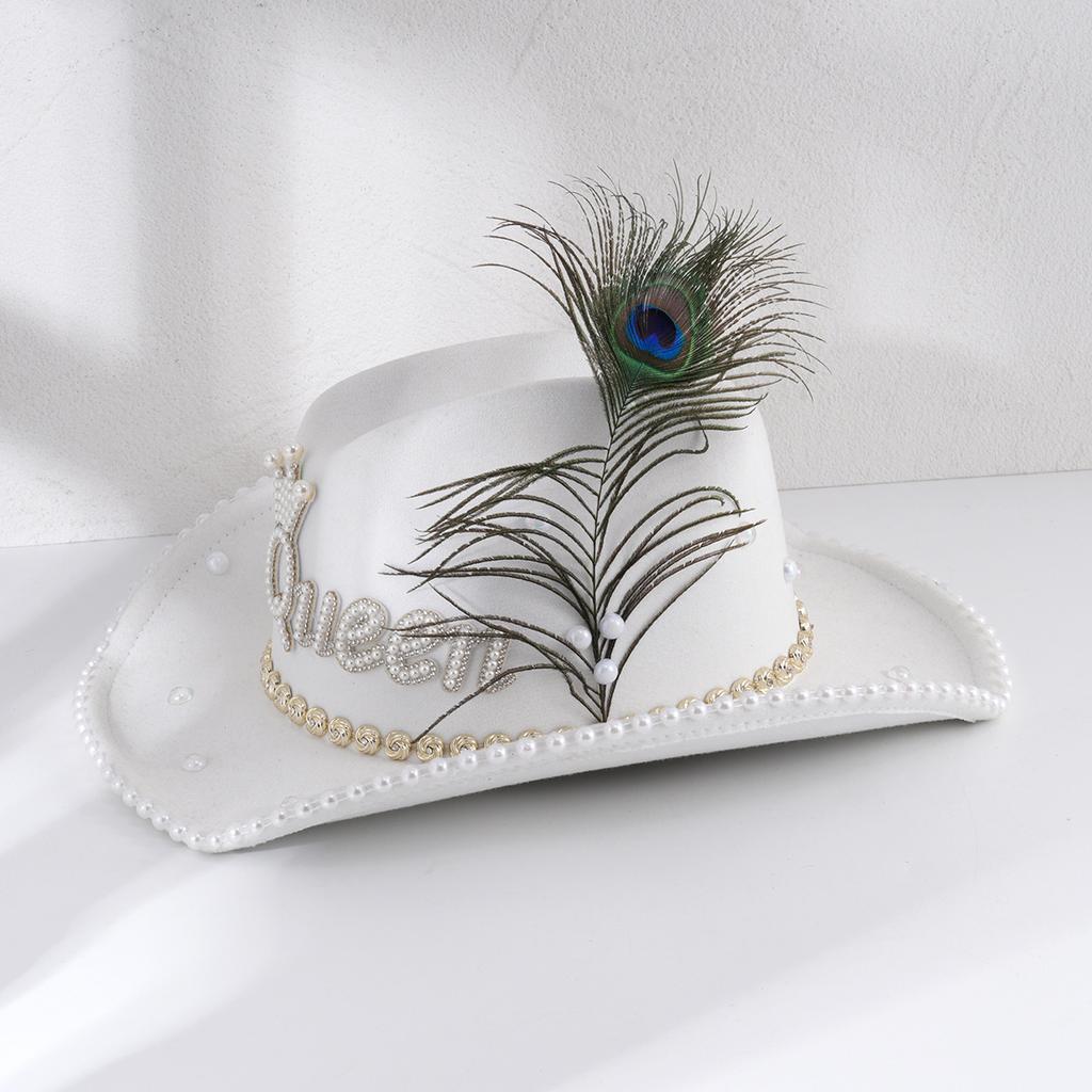Popular Ladies Vacation Hat Gold Rhinestones Elegant Feather Accessories Pearl Letters Wedding Party Celebration