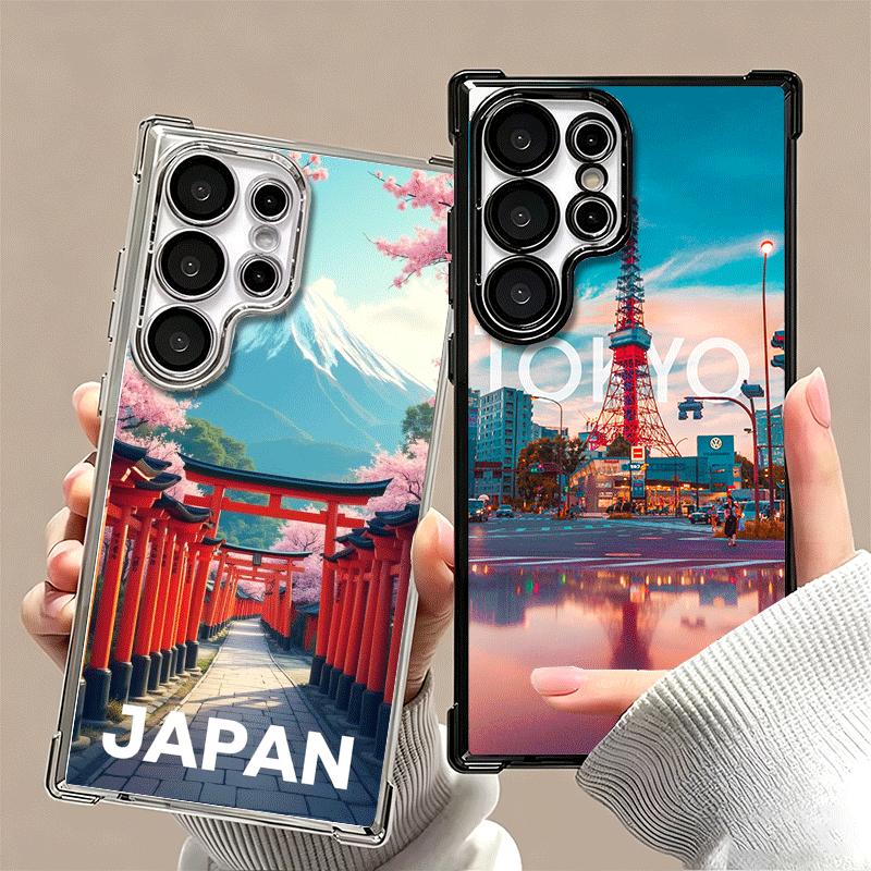 Osaka Tokyo Japan Scenery Plating Phone Case For Samsung Galaxy S24 S25 FE S26 Edge S23 Ultra S22 S21 Plus S20 Anti-Fall Airabag