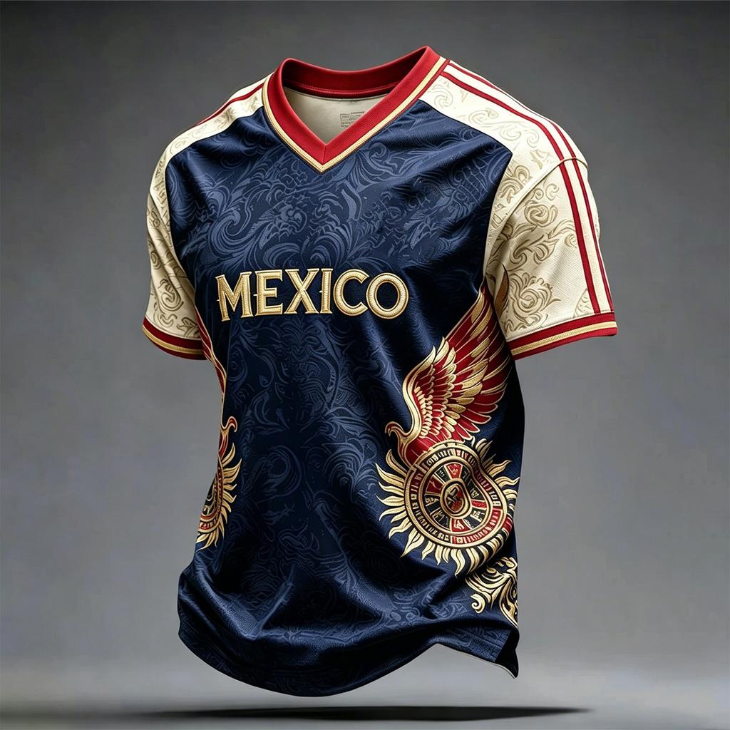 Men's Casual V-Neck Short Sleeve T-Shirt Lightweight Breathable with Mexico Letter Print