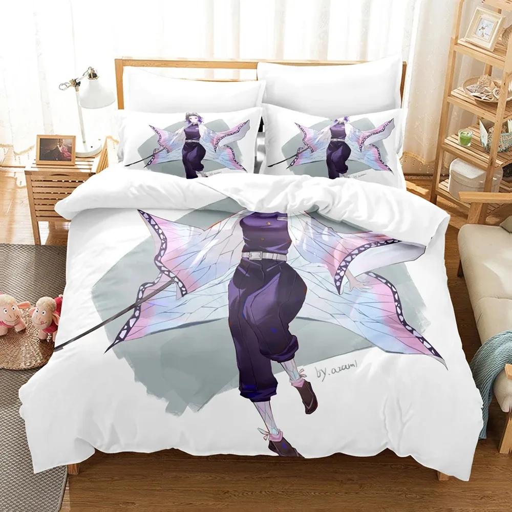 3D Print Kochou Shinobu Bed Linen Anime Demon Slayer Bedding Set 135x200 Teens Boys Twin Single Queen King Full Duvet Cover Sets