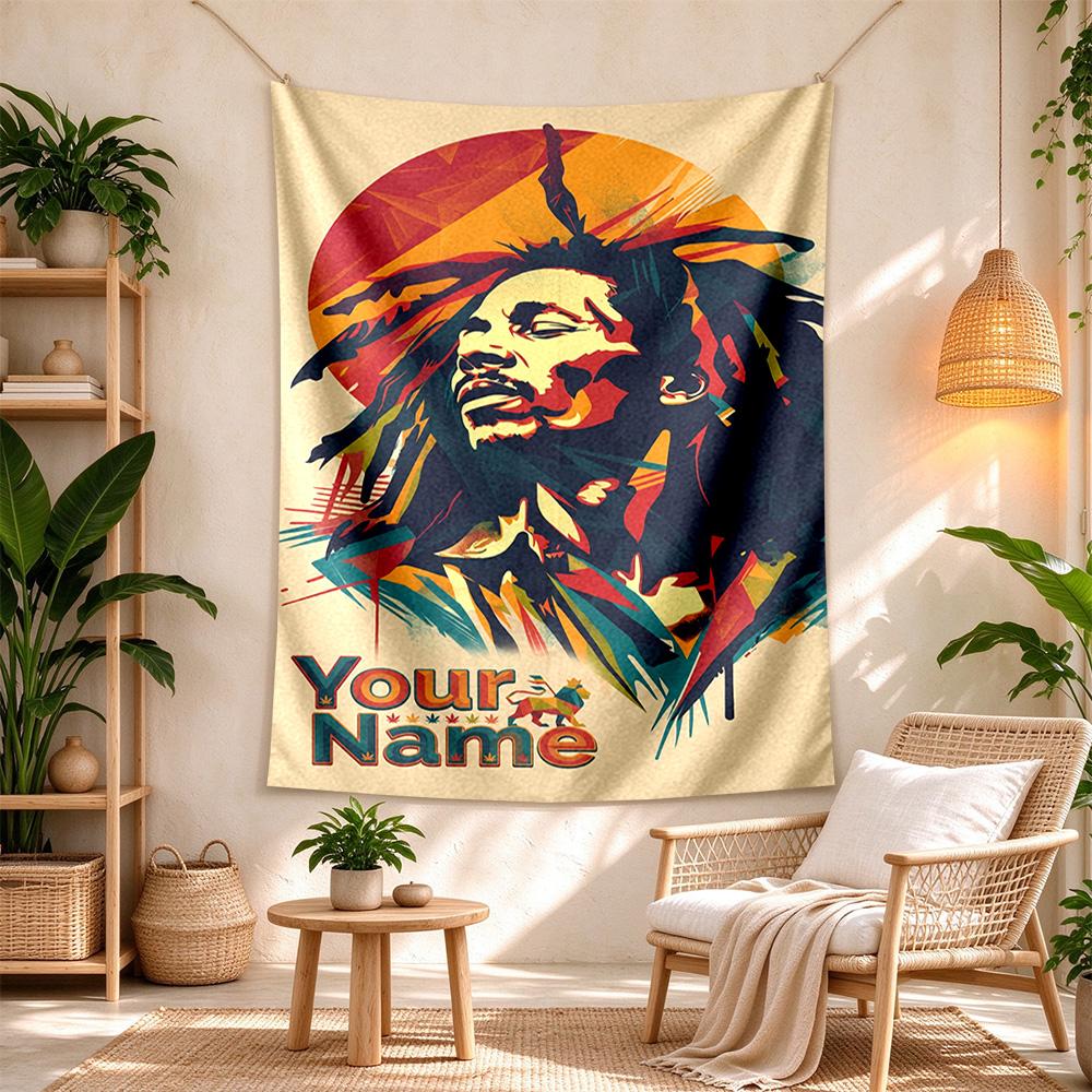 Bob Marley Customize Text Tapestry Boho Wall Hanging Vibrant Fade-Resistant Print Perfect for Dorm Room Multi-purpose for All Occasions