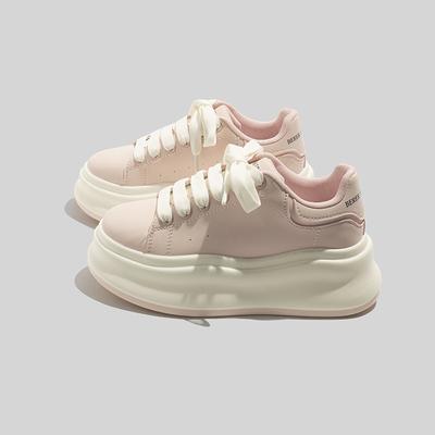 Weißschuhe mit dicker Sohle leichte Damenschuhe Treten auf Scheiße Board Schuhe erhöht Leder Freizeitschuhe
