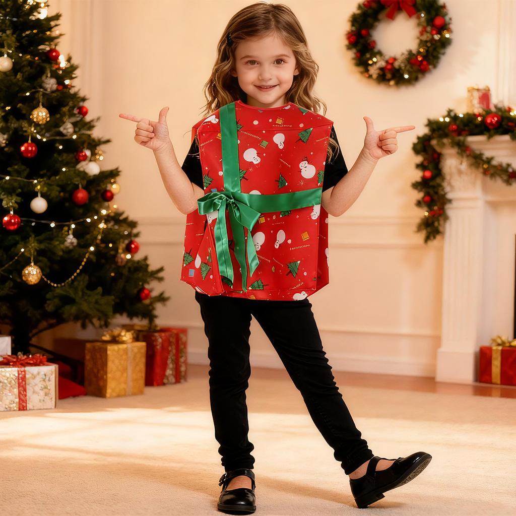 Christmas Gift Box Costume Present Boxs Sleeveless Christmas Costumes Cosplay Outfit Top for Boys Girls