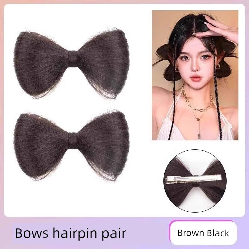 

Kids Wig Female Artificial Hair Bows Cable Stitch Small Braid Hair Bag Cute Girl Braided Hair Hair Styling Clip Headdress Bows ball head 1 pair [Brown black]]