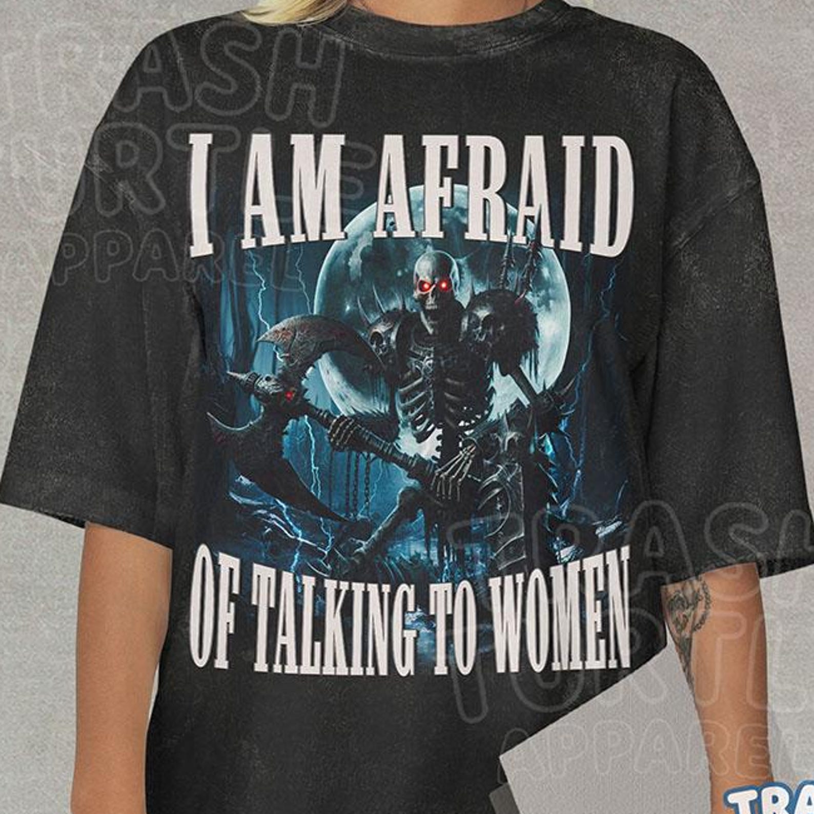 I Am Afraid Of Talking To Women Shirt, Funny Skeleton Tshirt, Meme Spooky T-shirt, Relatable T-shirt, Unisex 90s Tee L