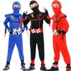 Ensemble Costume Ninja Enfant Fête d'Halloween Cosplay Performance Scénique Noir Rouge Bleu Séparé Style Samouraï