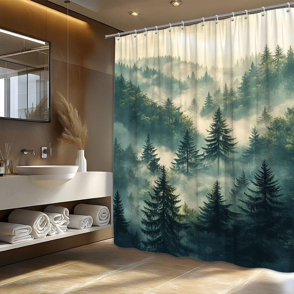 Large Waterproof Forest Landscape Shower Curtain Set Nature Pine Tree Woodland Bathroom Decor Shower Curtain for Modern Home
