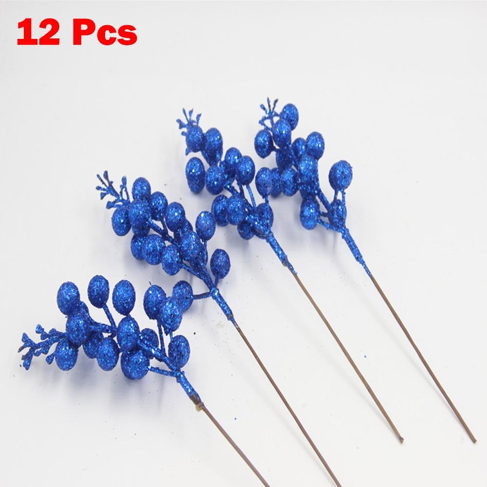 12pcs Artificial Christmas Glitter Berries Stems Xmas Tree Wreath DIY Decor